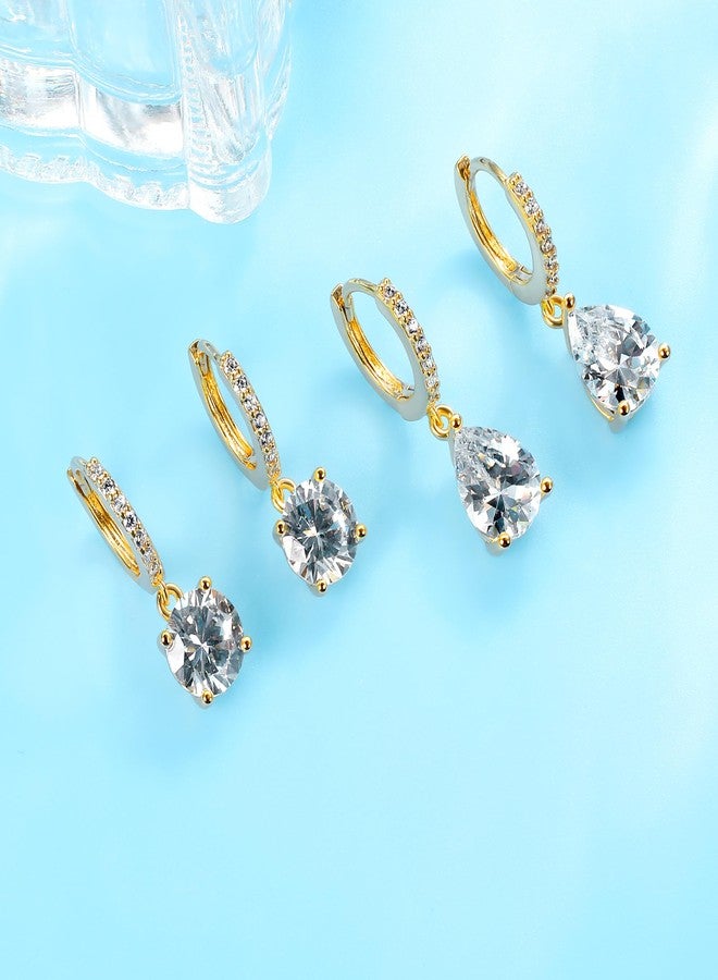 MDFUN Gold Dangle Hoop Earrings Set for Women 18K Gold Plated Hypoallergenic Dangling Huggie Earring Sets Cubic Zirconia Drop Jewelry Gifts for Her (Round/Teardrop) - Image 5