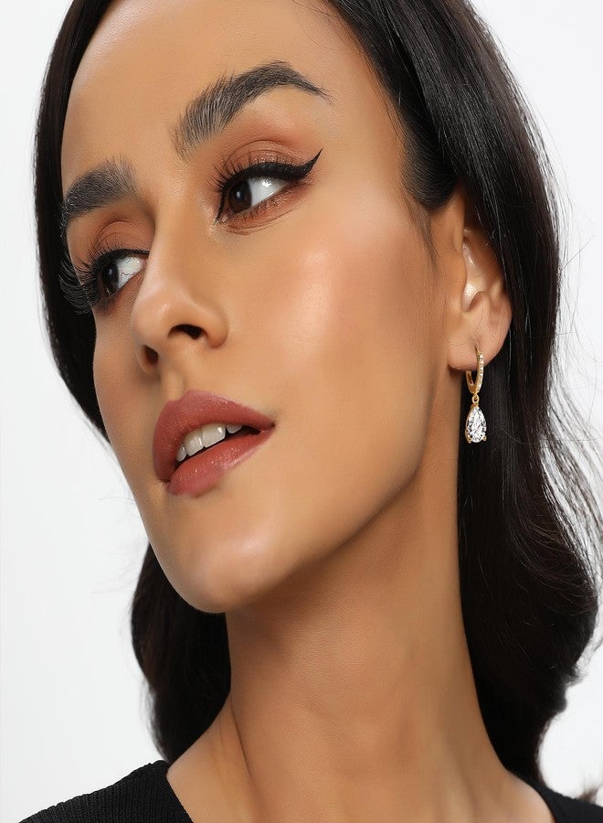 MDFUN Gold Dangle Hoop Earrings Set for Women 18K Gold Plated Hypoallergenic Dangling Huggie Earring Sets Cubic Zirconia Drop Jewelry Gifts for Her (Round/Teardrop) - Image 3