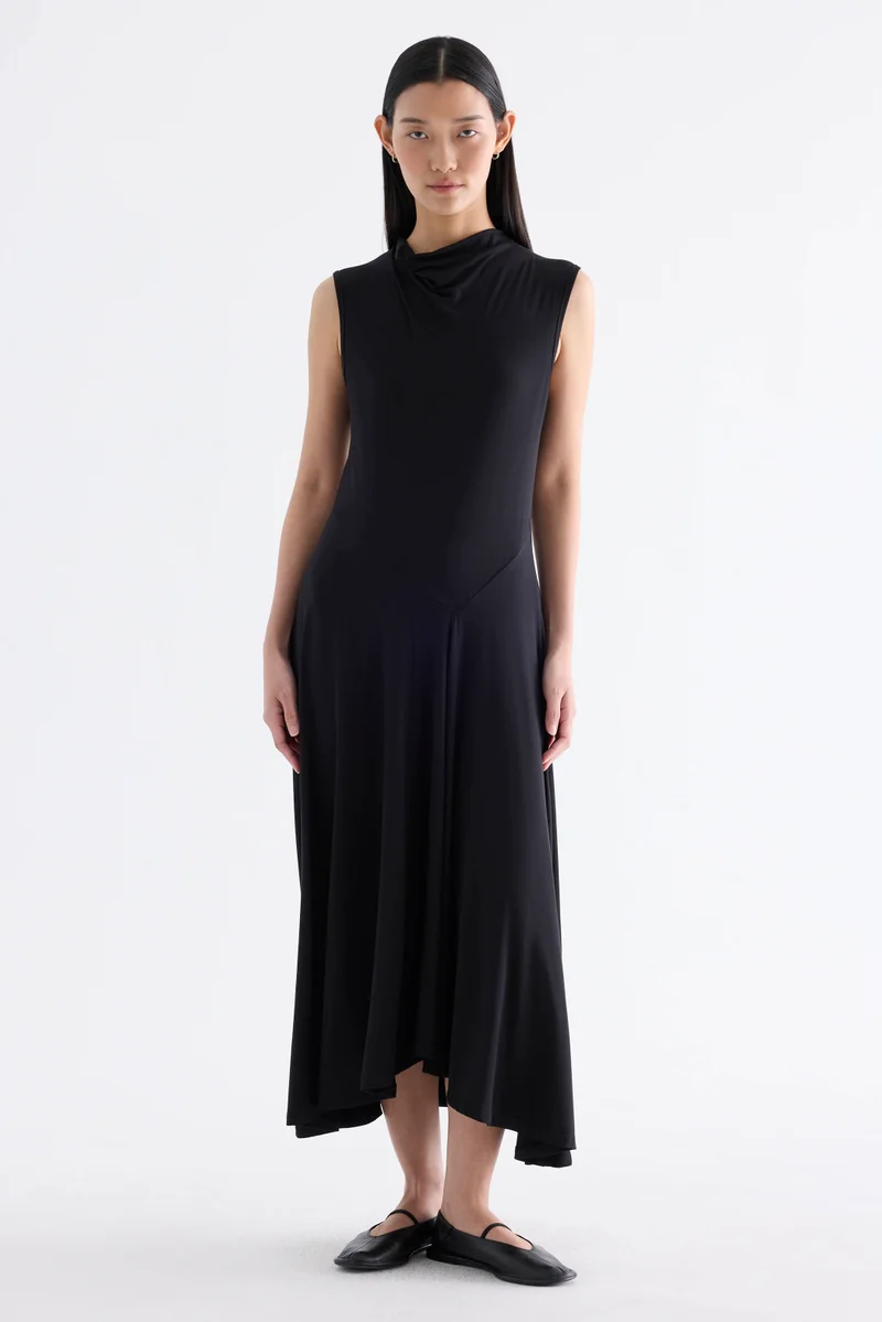 Irica Drape-Neck Asymmetrical Dress