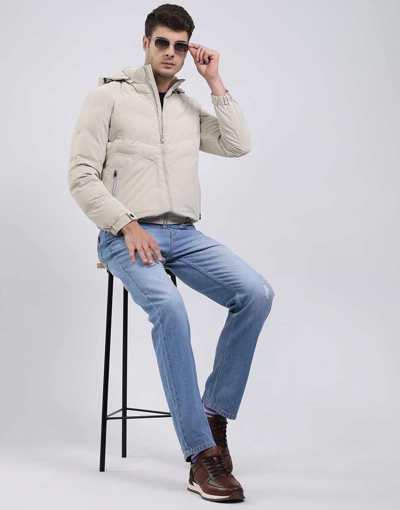 Monte Carlo Men Regular Fit Solid Hooded Neck Side Pocket Zipper Closure Full Sleeve Winter Jacket | Full Sleeve Zipper Jacket | Winter Wear For Men Cream 3XL_P1 - Image 5