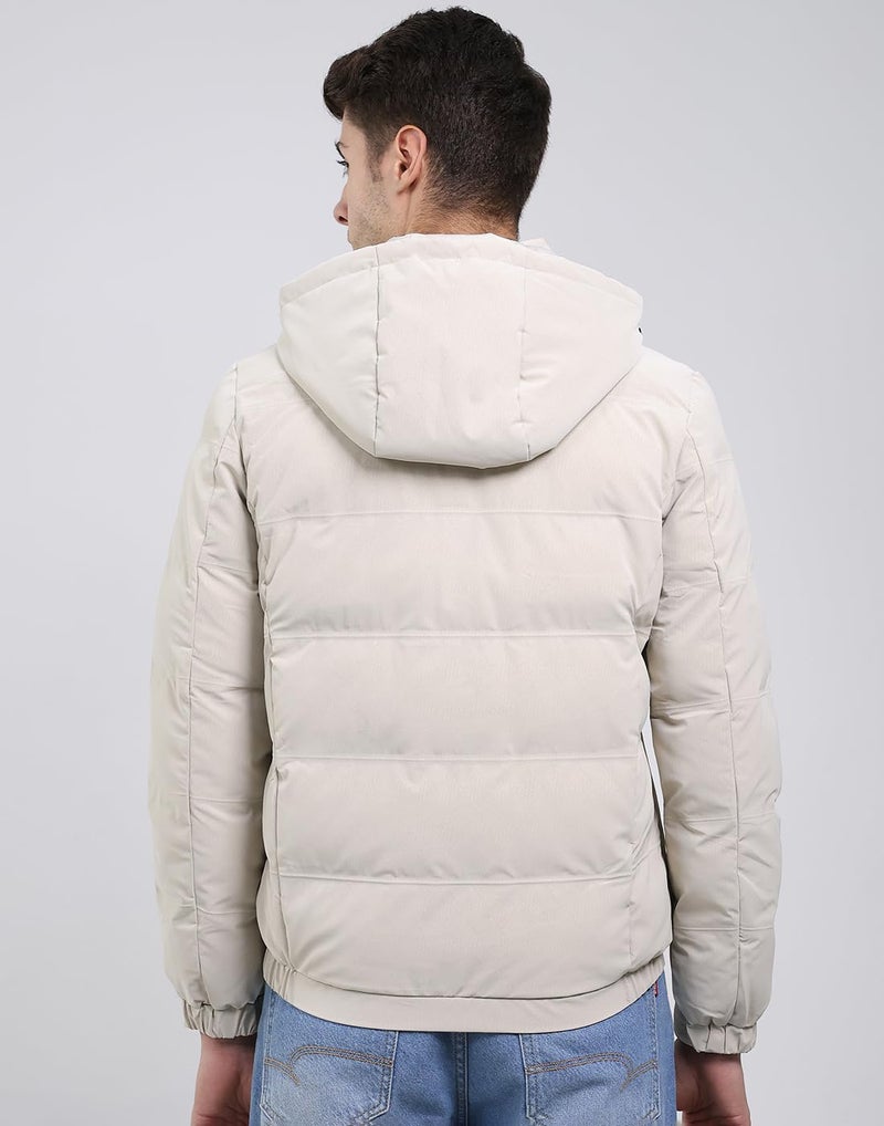 Monte Carlo Men Regular Fit Solid Hooded Neck Side Pocket Zipper Closure Full Sleeve Winter Jacket | Full Sleeve Zipper Jacket | Winter Wear For Men Cream 3XL_P1 - Image 4