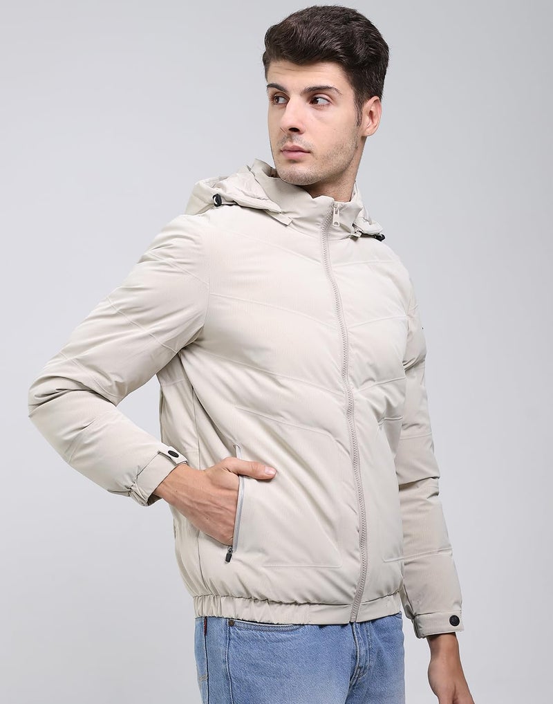 Monte Carlo Men Regular Fit Solid Hooded Neck Side Pocket Zipper Closure Full Sleeve Winter Jacket | Full Sleeve Zipper Jacket | Winter Wear For Men Cream 3XL_P1 - Image 3