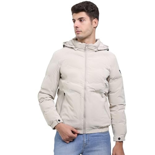 Monte Carlo Men Regular Fit Solid Hooded Neck Side Pocket Zipper Closure Full Sleeve Winter Jacket | Full Sleeve Zipper Jacket | Winter Wear For Men Cream 3XL_P1 - Image 1
