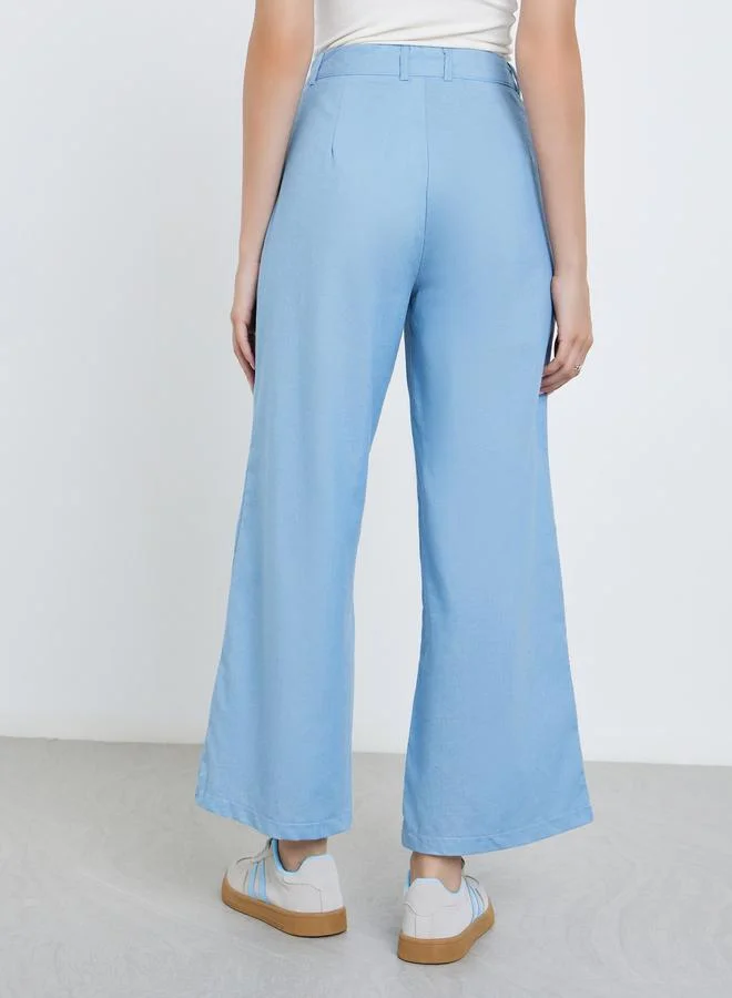 ستايلي بنطال جينز سادة بقصة أرجل واسعة