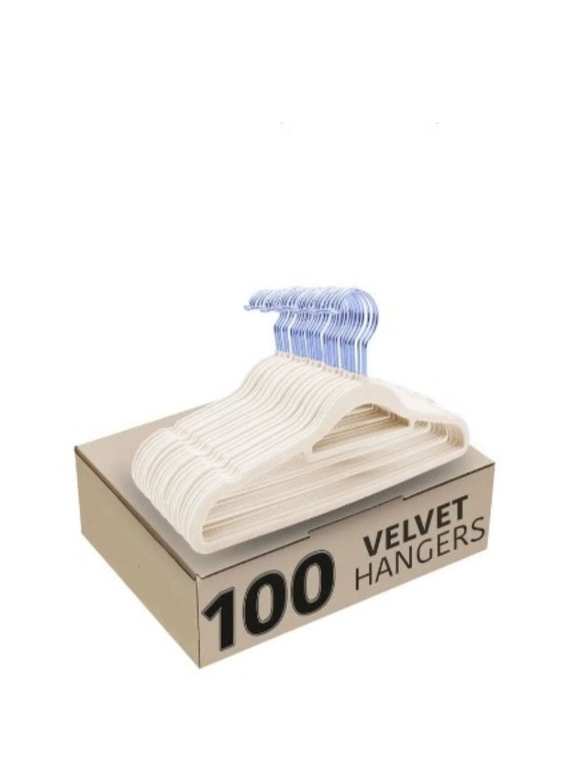 ALMUFARREJ - 100 Pieces Beige Velvet Non-Slip Hangers - Image 1