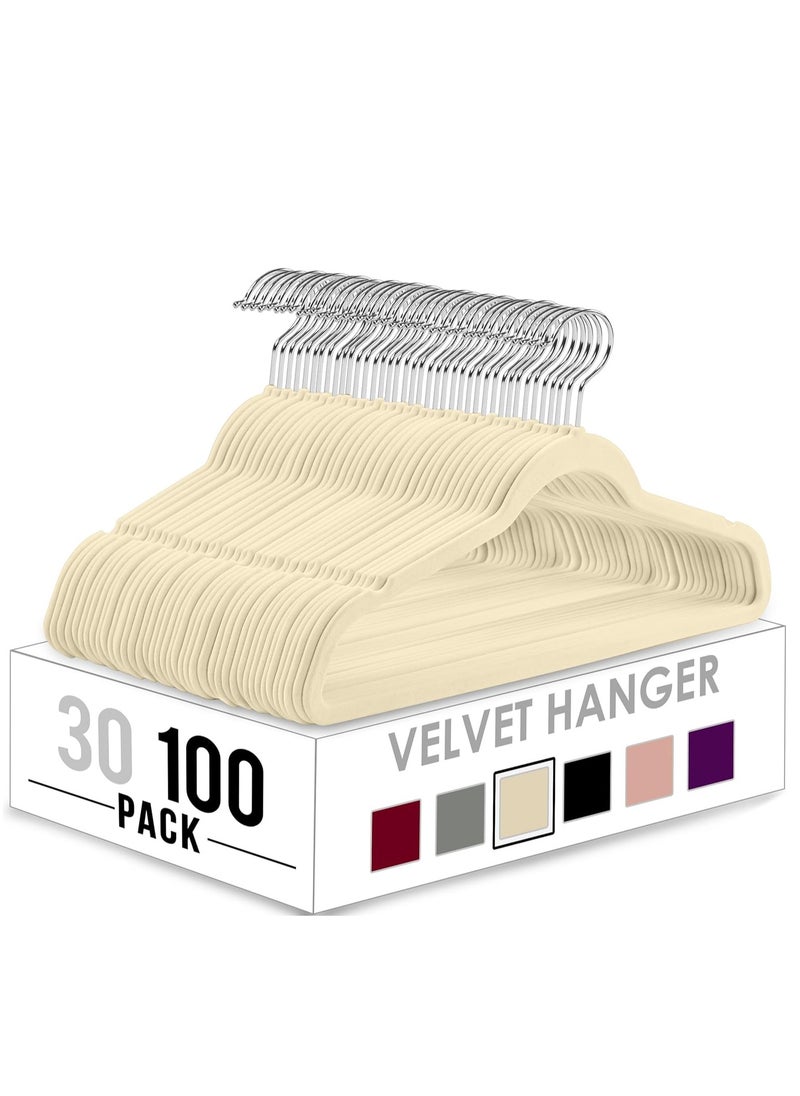 ALMUFARREJ - 100 Pieces Beige Velvet Non-Slip Hangers - Image 1