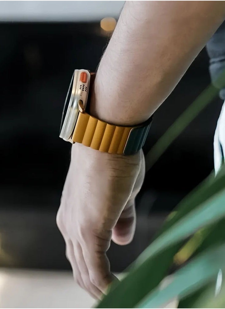 A-CASE - INVIX Reversible Magnetic Silicone Strap for Apple Watch 42/44/45/49MM - Ultra-Soft, Waterproof, Adjustable with Stainless Steel Connectors - Comfortable & Stylish - Green/Brown - Image 1