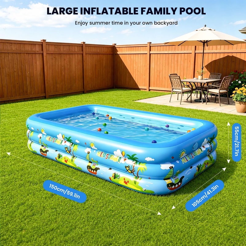 HI-FINE Inflatable Pool for Family, Swimming Pool for Toddlers, Outdoor, Garden, Backyard, Summer Water Party (1.5M) - Image 2