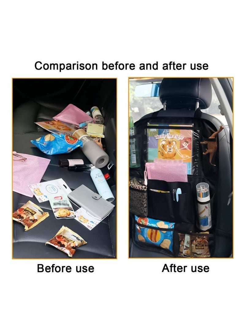 Car Seat Back Organizer, Waterproof Vehicle Storage Bag with Touch Screen Tablet Holder & 9 Pockets, Auto Kick Mats Back Seat Protector for Kids, Universal Travel Accessories (Black) - Image 3