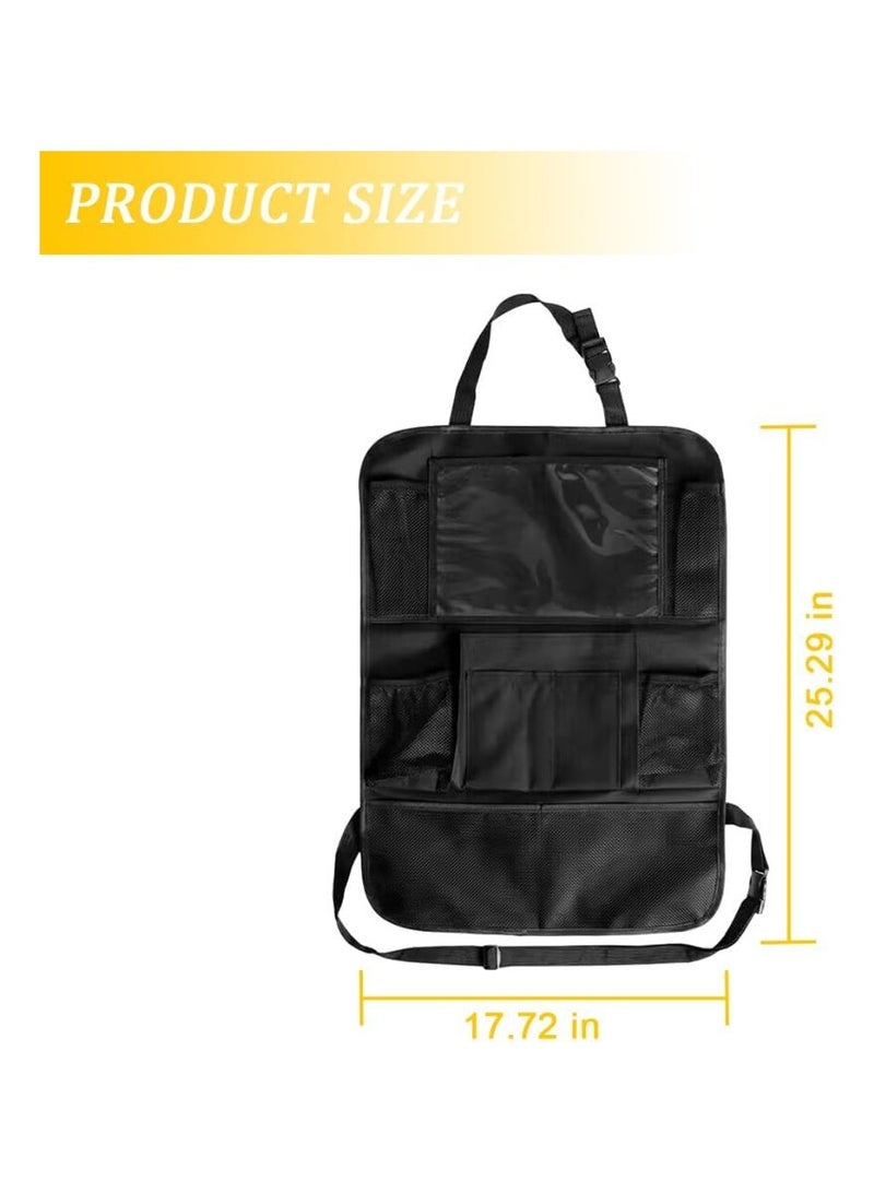 Car Seat Back Organizer, Waterproof Vehicle Storage Bag with Touch Screen Tablet Holder & 9 Pockets, Auto Kick Mats Back Seat Protector for Kids, Universal Travel Accessories (Black) - Image 2