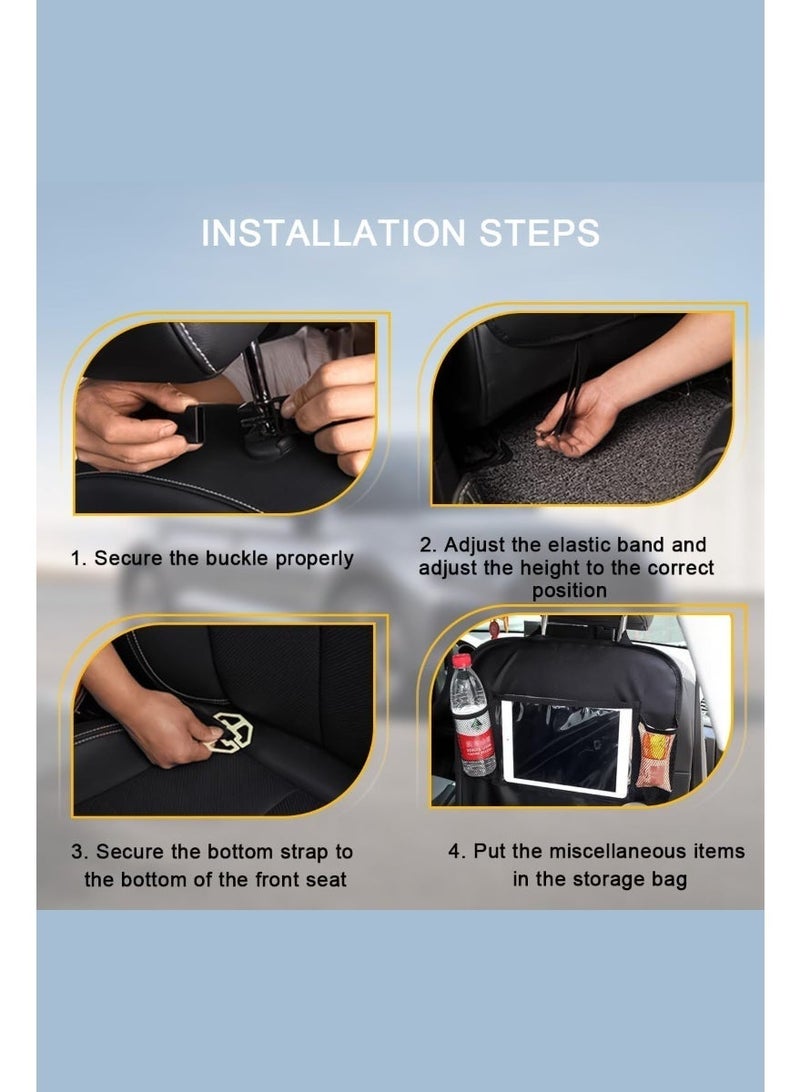 Car Seat Back Organizer, Waterproof Vehicle Storage Bag with Touch Screen Tablet Holder & 9 Pockets, Auto Kick Mats Back Seat Protector for Kids, Universal Travel Accessories (Black) - Image 5