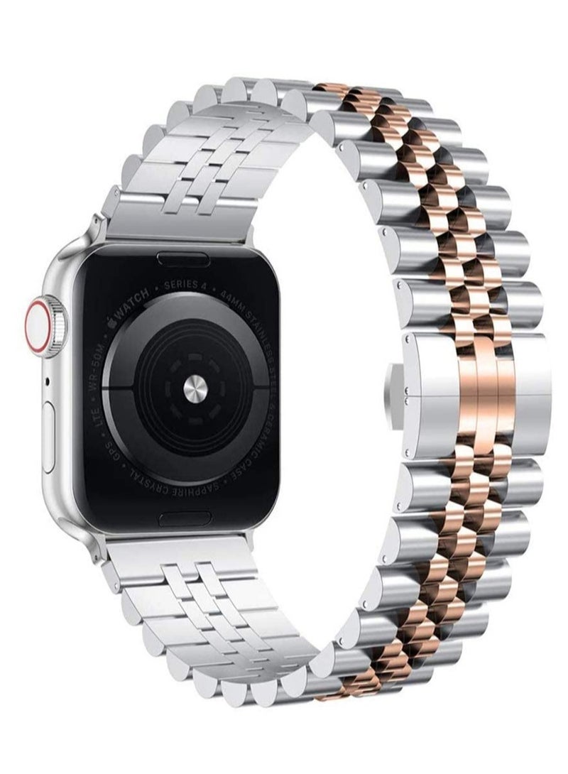 إلترازون Replacement Band Compatible with Apple Watch 44mm / 42mm Stainless Steel Solid Strap Metal Bracelet for Apple Watch Series 7 6 5 4 3 2 SE (Silver - Image 2