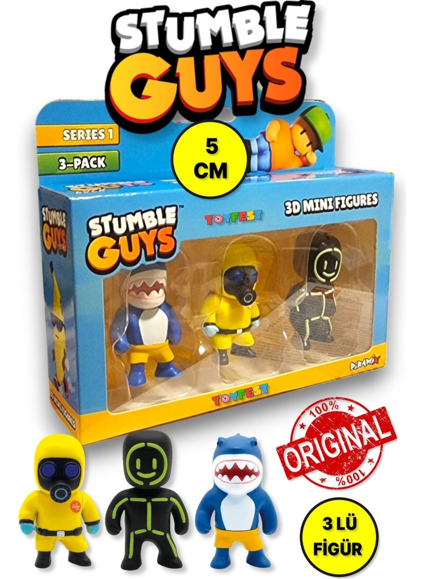 Toyfest - Stumble Guys Series 1 - 3D Mini 3 Figure Set - 3 Pieces Megalodon Hazmat Nbc Glowman - 5 cm - Image 1
