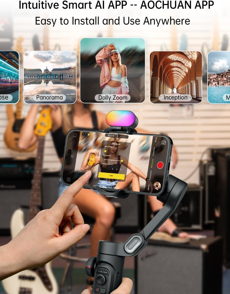AOCHUAN Smart XE Gimbal Stabilizer for Smartphones with Magnetic Fill Light - Image 5