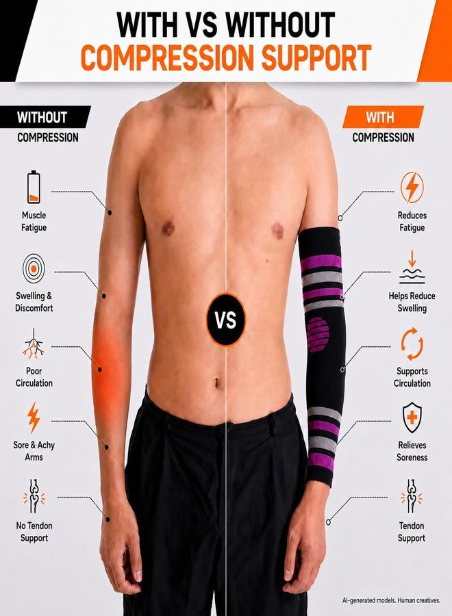 Doc Miller Compression Arm Sleeves 15-20 mmHg for Men and Women, Lymphedema, Swelling and Circulation Support, Pain Relief, Elbow, Forearm and Upper Arm Coverage, UV Protection, Sports & Recovery - Image 4