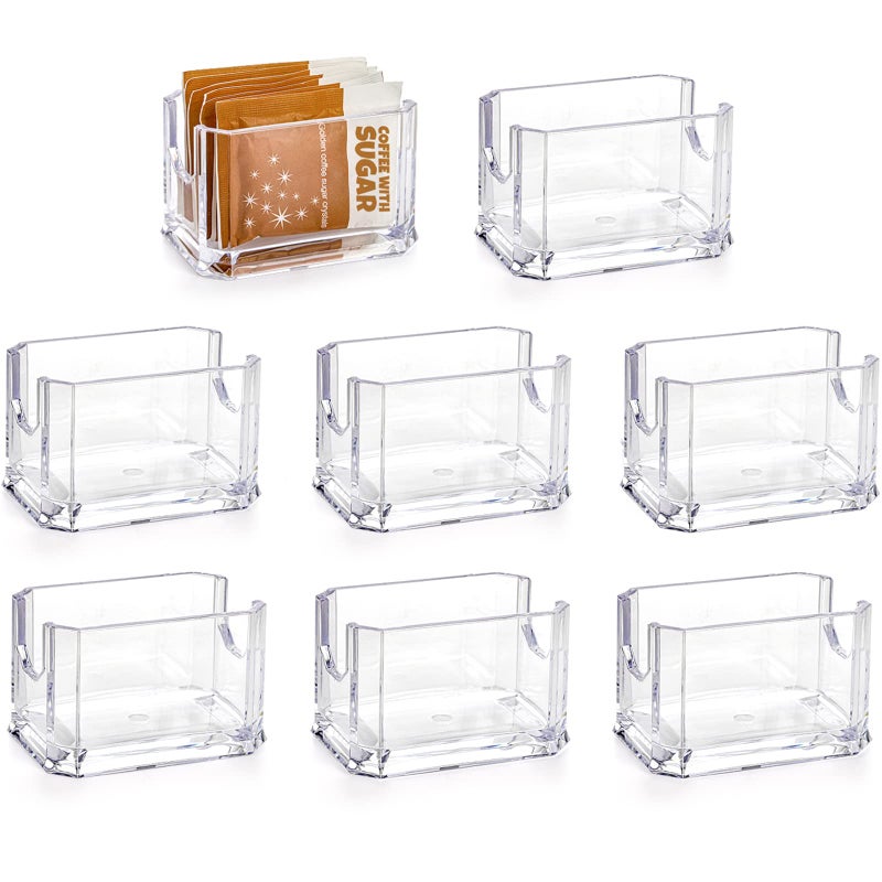 Dicunoy Set of 8 Sugar Packet Holder Acrylic Clear Sugar Caddy for Coffee Bar Classic Sugar Bag Sweetener Packets Storage Container for Tea Bag Organizer Table Restaurant Hotel