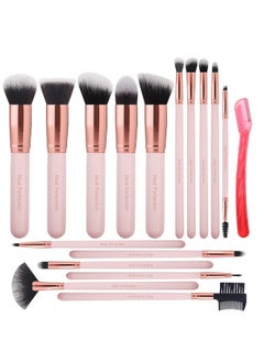 Real Perfection Real Perfection Makeup Brush Set 16 Pcs with 1 Eyebrow Razor Premium Synthetic Foundation Powder Concealers Eyeshadow Blush Makeup Brushes Make up Brushes Kit (Pink)  - Image 1