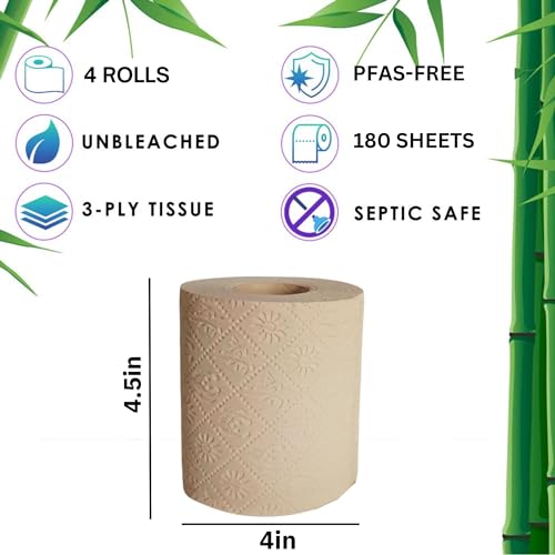 BOONBOO Bamboo Toilet Paper, 3-Ply Unbleached, 4 Rolls - Image 2