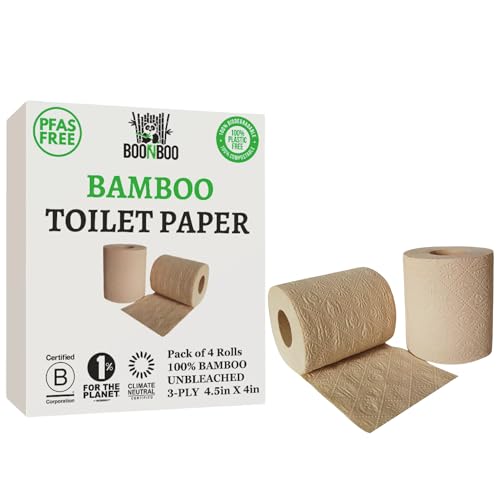 BOONBOO Bamboo Toilet Paper, 3-Ply Unbleached, 4 Rolls - Image 1