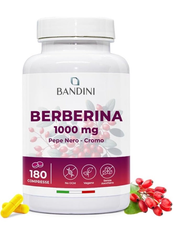 بانديني بربرين فائق القوة 1000 ملغ | 180 قرص نباتي | بربرين HCl نقي بنسبة 97% من نبات Berberis Aristata | معزز بالكروميوم والفلفل الأسود لأقصى امتصاص | يدعم التمثيل الغذائي وصحة الجهاز الهضمي والكبد - Image 1
