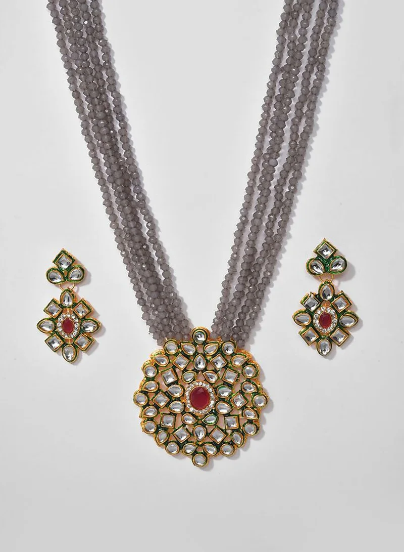SOHI Gold Plated Designer Stone Necklace Set