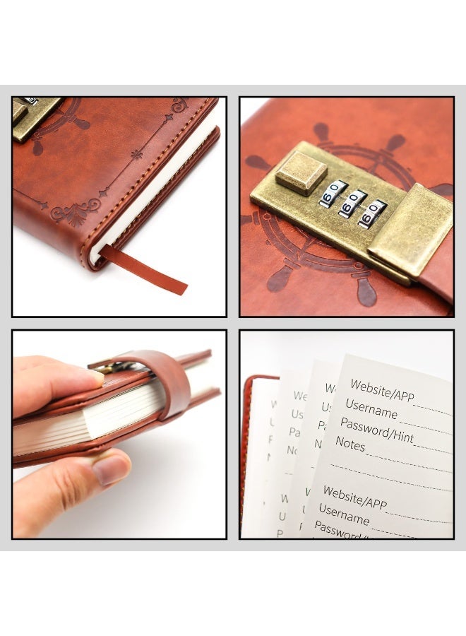 A7 Password Book with Lock Internet Address and Details Organizer Computer Website Logins Hardcover for Home Office Notebook Present Supplies-Retro Style - Image 4
