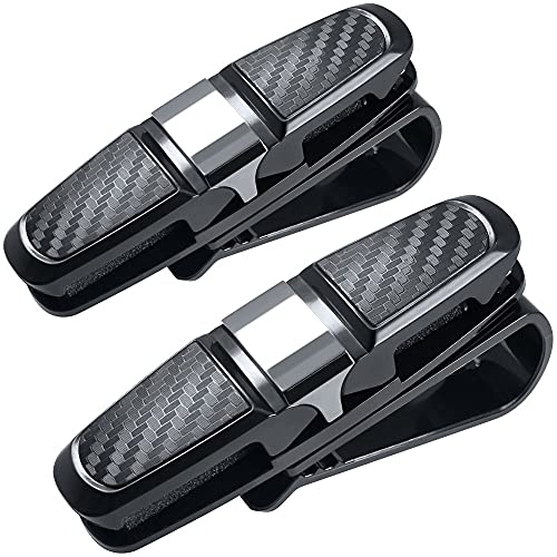 FineGood 2 Pack Glasses Holders for Car Sun Visor, Sunglasses Eyeglasses Mount with Ticket Card Clip - Black - Image 1