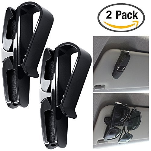 FineGood 2 Pack Glasses Holders for Car Sun Visor, Sunglasses Eyeglasses Mount with Ticket Card Clip - Black - Image 2