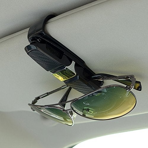 FineGood 2 Pack Glasses Holders for Car Sun Visor, Sunglasses Eyeglasses Mount with Ticket Card Clip - Black - Image 4
