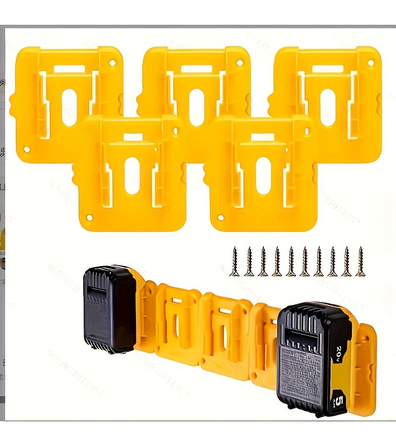 Yellow ABS Wall Mounted Battery Holder 5 Pack for DCB200 Tools Rack - Image 1