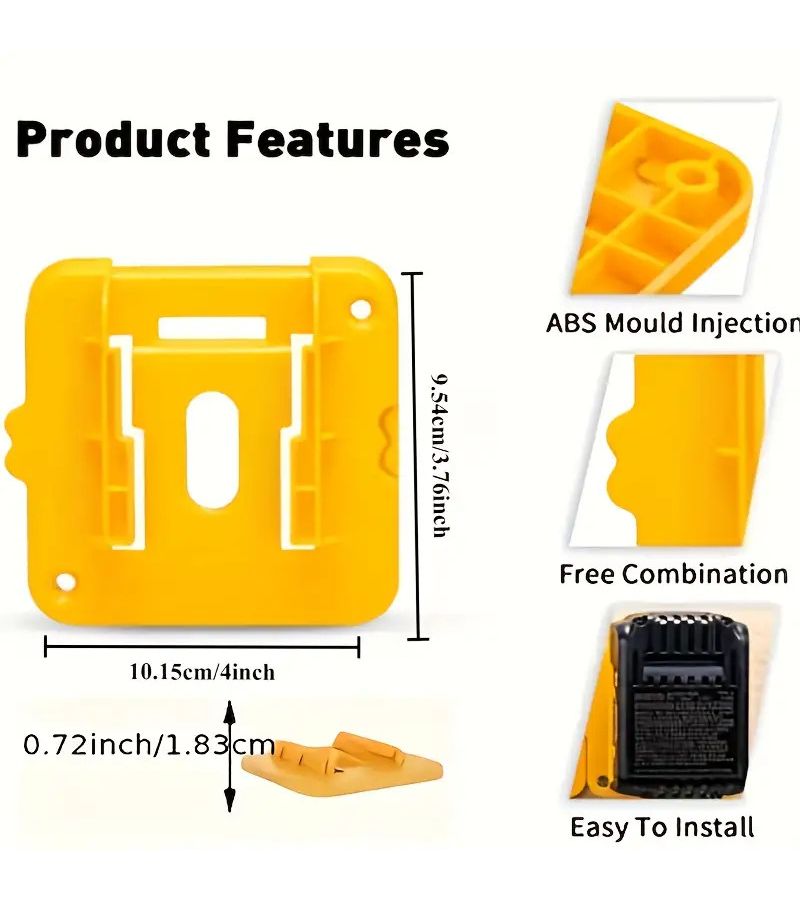 Yellow ABS Wall Mounted Battery Holder 5 Pack for DCB200 Tools Rack - Image 3
