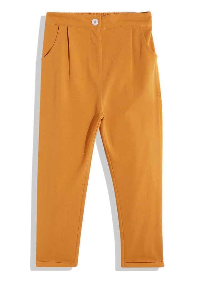 luyk Girls Mustard Solid High-Rise Pleated Trousers - Image 1