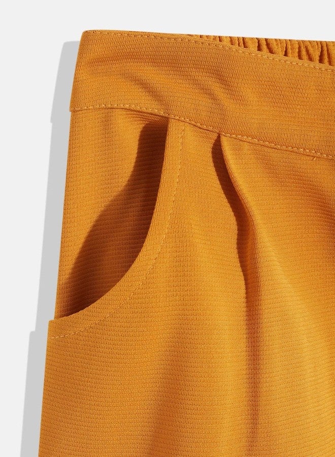 luyk Girls Mustard Solid High-Rise Pleated Trousers - Image 5