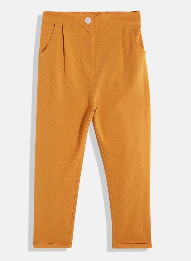luyk Girls Mustard Solid High-Rise Pleated Trousers - Image 2