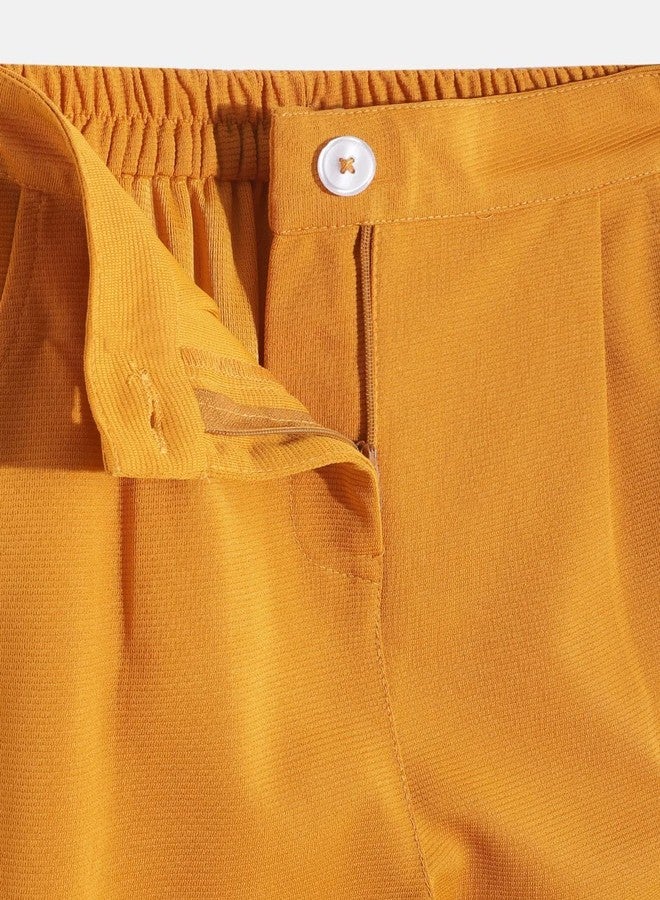 luyk Girls Mustard Solid High-Rise Pleated Trousers - Image 4