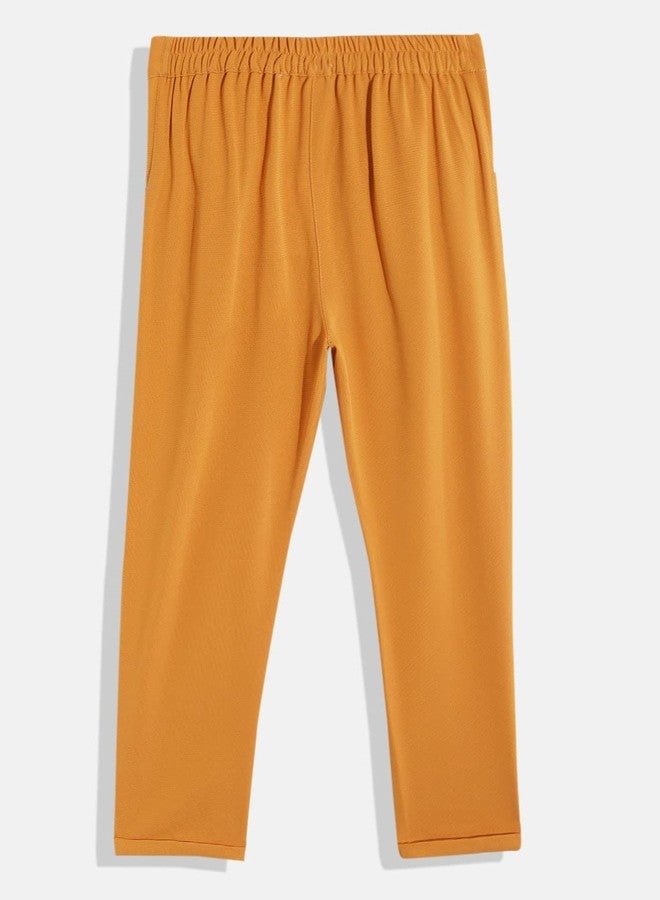 luyk Girls Mustard Solid High-Rise Pleated Trousers - Image 3