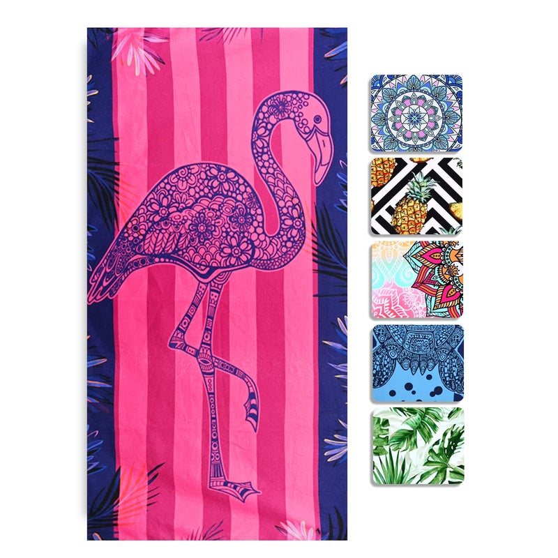 LIVILAN Pink Flamingo Beach Towel, 30" x 60" Soft Microfiber, Quick Dry, Sand Free, Lightweight and Thin, Perfect for Pool, Swim, Bath, Striped Design, Ideal Flamingo Gifts for Girls, Women, Adults - Image 2