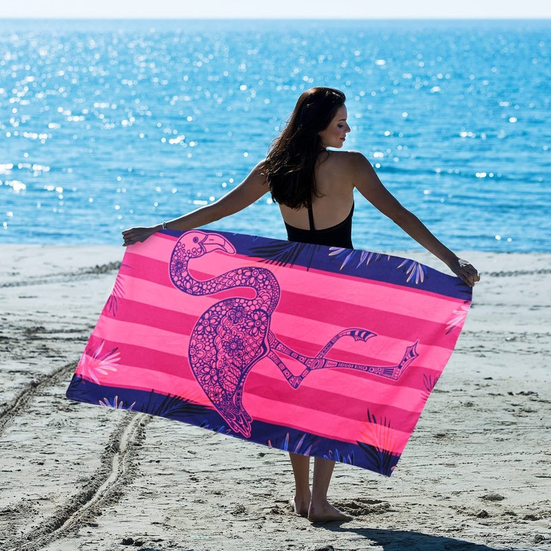 LIVILAN Pink Flamingo Beach Towel, 30" x 60" Soft Microfiber, Quick Dry, Sand Free, Lightweight and Thin, Perfect for Pool, Swim, Bath, Striped Design, Ideal Flamingo Gifts for Girls, Women, Adults - Image 3