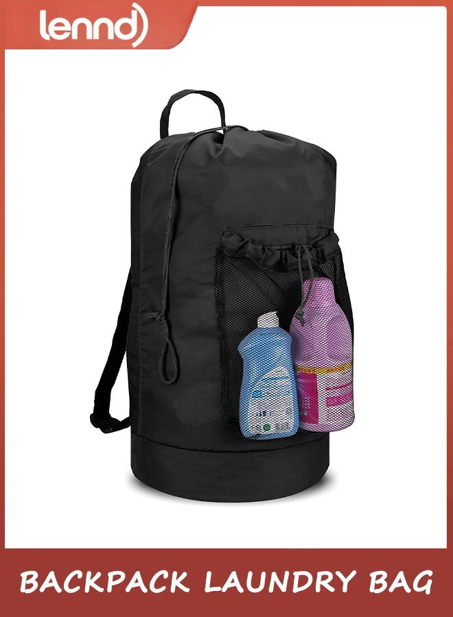 لينند حقيبة ظهر للغسيل، حقيبة ظهر للغسيل مع أحزمة كتف وجيب شبكي، حقيبة سلة غسيل متينة من النايلون مع رباط إغلاق للكلية والسفر والمغسلة والشقق - Image 1