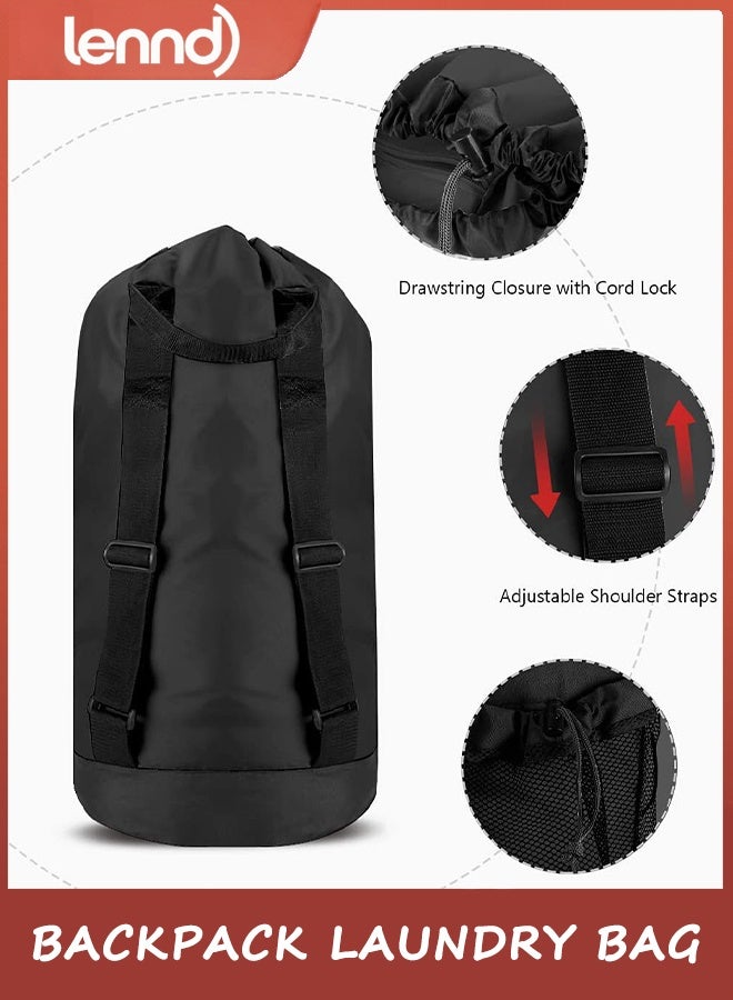 لينند حقيبة ظهر للغسيل، حقيبة ظهر للغسيل مع أحزمة كتف وجيب شبكي، حقيبة سلة غسيل متينة من النايلون مع رباط إغلاق للكلية والسفر والمغسلة والشقق - Image 2