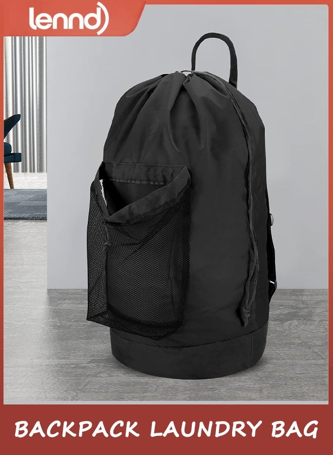 لينند حقيبة ظهر للغسيل، حقيبة ظهر للغسيل مع أحزمة كتف وجيب شبكي، حقيبة سلة غسيل متينة من النايلون مع رباط إغلاق للكلية والسفر والمغسلة والشقق - Image 5