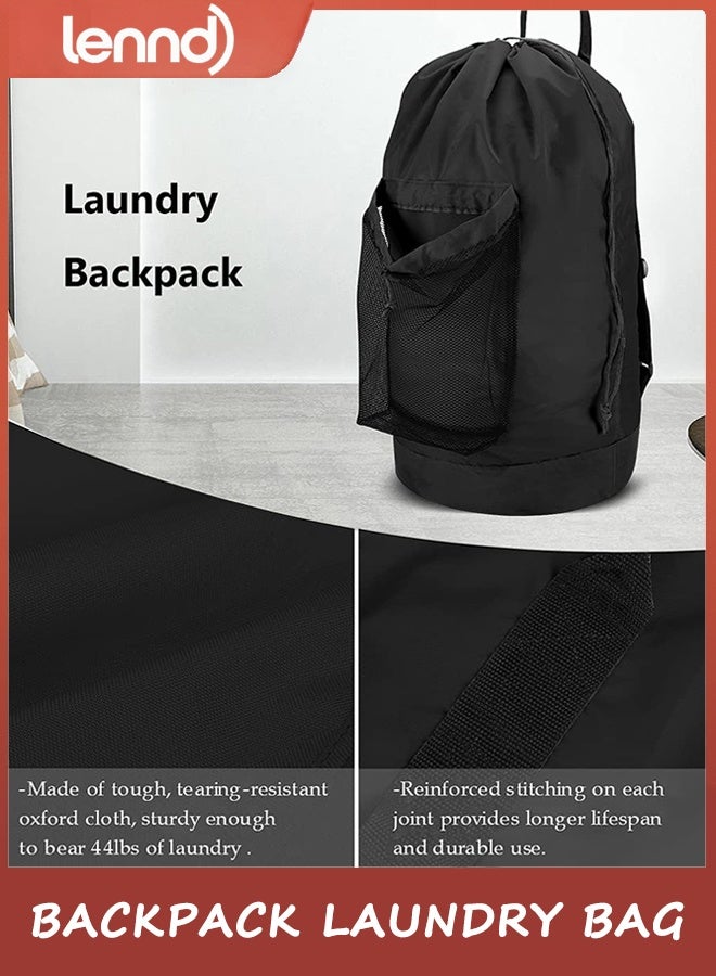 لينند حقيبة ظهر للغسيل، حقيبة ظهر للغسيل مع أحزمة كتف وجيب شبكي، حقيبة سلة غسيل متينة من النايلون مع رباط إغلاق للكلية والسفر والمغسلة والشقق - Image 3