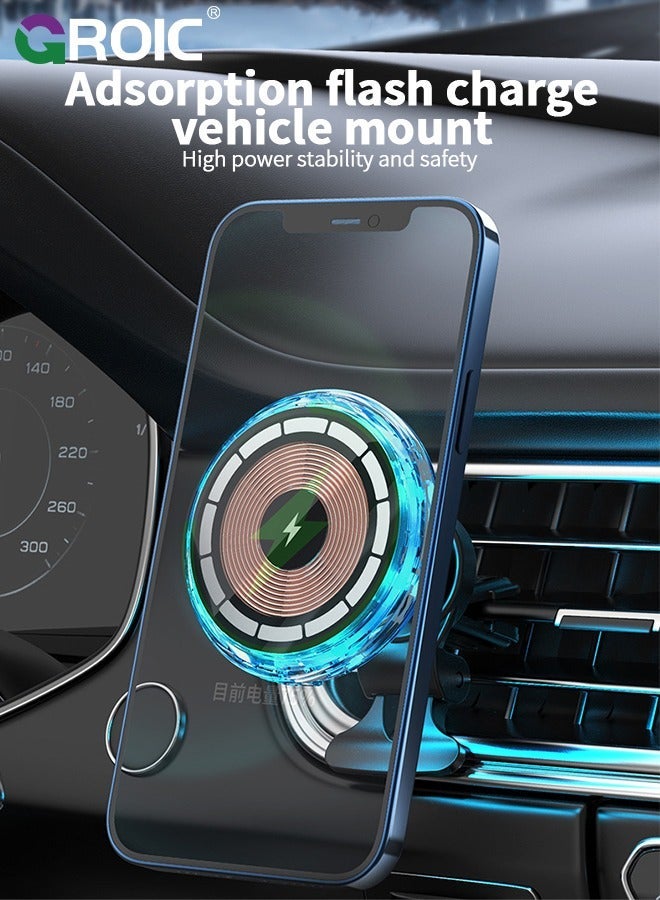 GROIC RGB Led Lights Car Phone Holder Stand Charger with Light Cable Multi Color Ambient Fast Charge Wireless Strong Magnetic Suction Universal Mount  - Image 2
