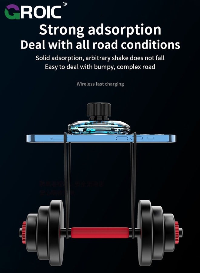 GROIC RGB Led Lights Car Phone Holder Stand Charger with Light Cable Multi Color Ambient Fast Charge Wireless Strong Magnetic Suction Universal Mount  - Image 5