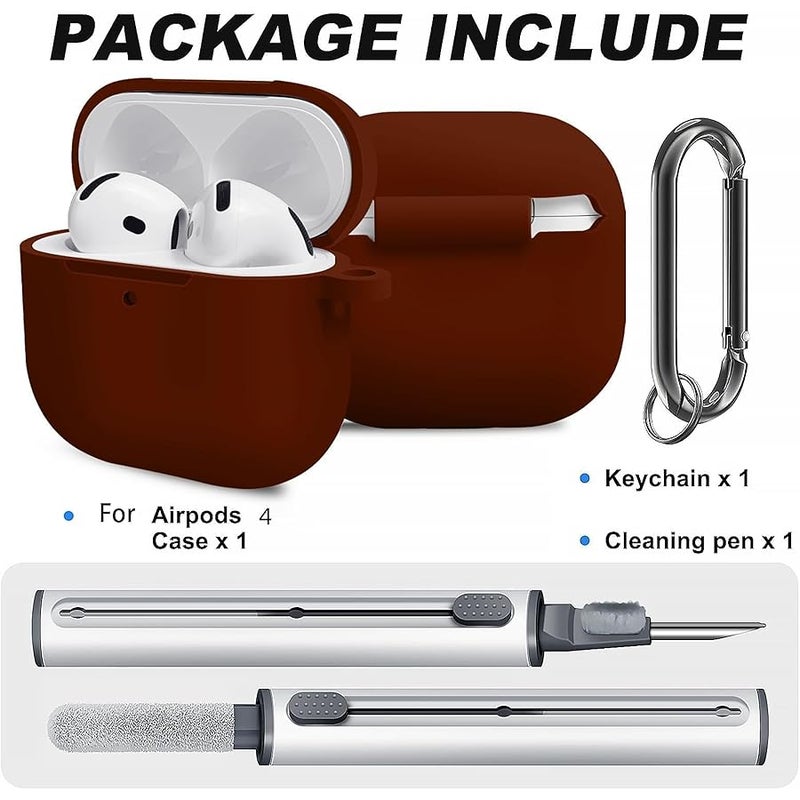 Woyinger for Airpods 4th Case Cover, Come with Cleaner Kit,Soft Skin Silicone Case Cover with Keychain, Front LED Visibl, Full Protective Case，Compatible with AirPods 4th(Wine Red) - Image 2