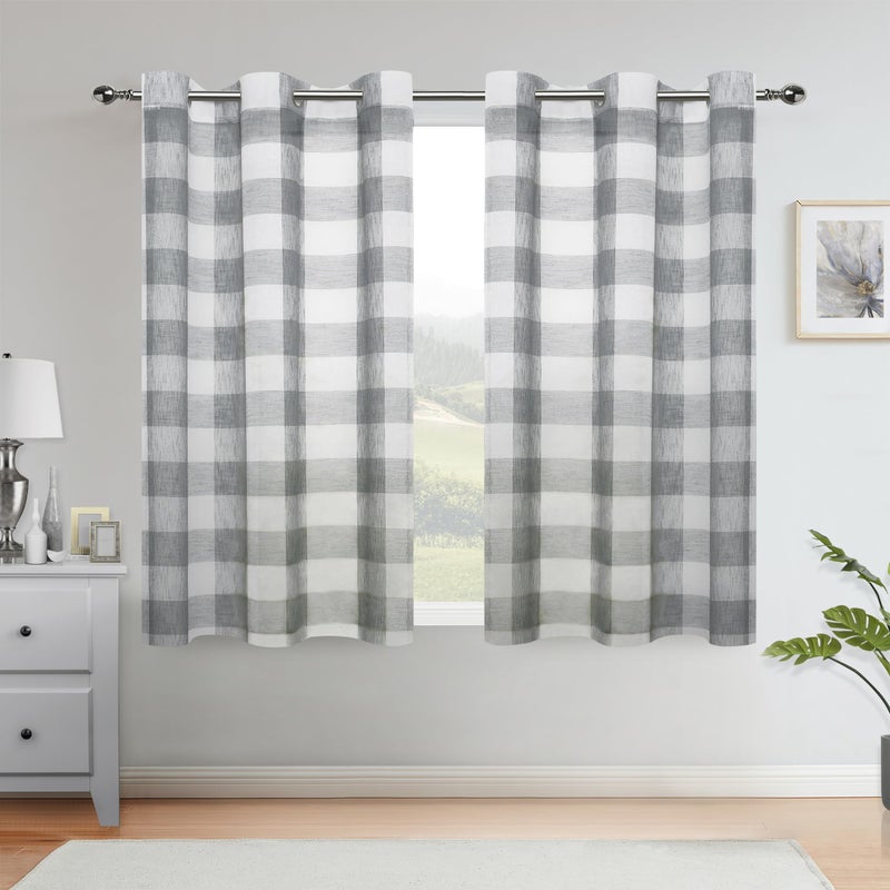 Bapawfish Gray and White Buffalo Plaid Checkered Sheer Window Curtain Panels 63 Inches LongLinen Textured DrapesVoile Rustic Farmhouse Grommet Top Treatment for Bedroom  Living Room2 Panels40x63Gray 