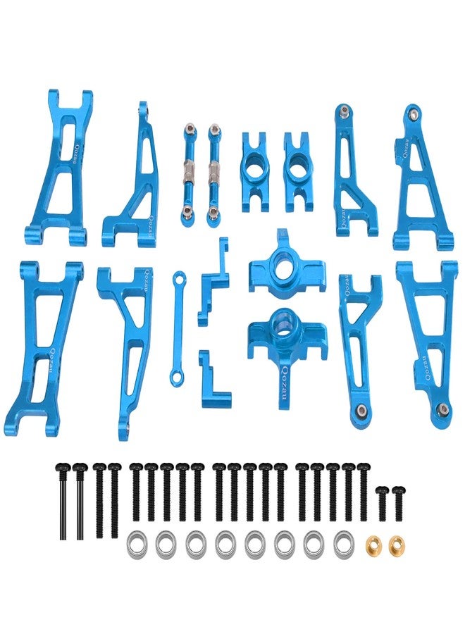 QOZAU 8pcs Aluminum Spare Part Set Front/Rear Suspension Arms, Steering Knuckles, Rear Hubs, Steering Linkage Metal Upgrade Kit for MJX Hyper GO RC Car 16207 M162 M163 H16P (Blue) - Image 1