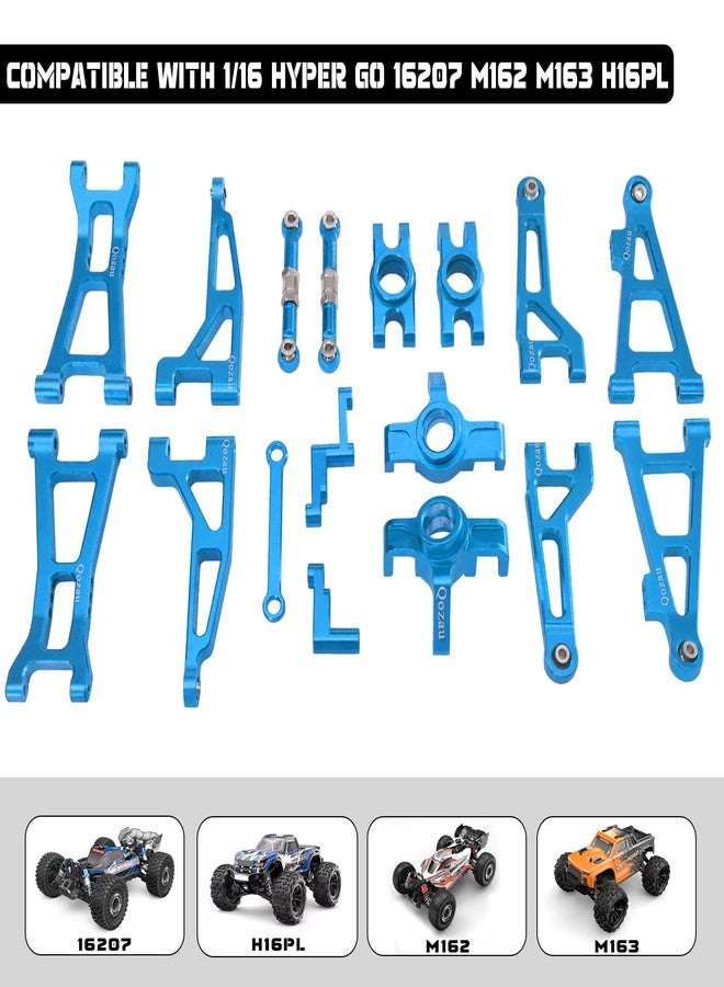 QOZAU 8pcs Aluminum Spare Part Set Front/Rear Suspension Arms, Steering Knuckles, Rear Hubs, Steering Linkage Metal Upgrade Kit for MJX Hyper GO RC Car 16207 M162 M163 H16P (Blue) - Image 2