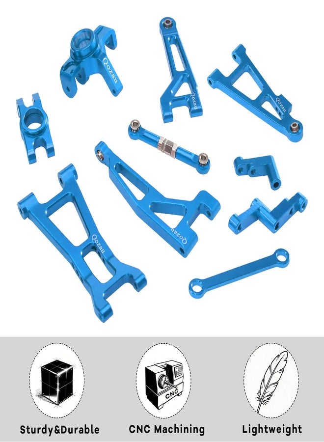 QOZAU 8pcs Aluminum Spare Part Set Front/Rear Suspension Arms, Steering Knuckles, Rear Hubs, Steering Linkage Metal Upgrade Kit for MJX Hyper GO RC Car 16207 M162 M163 H16P (Blue) - Image 3