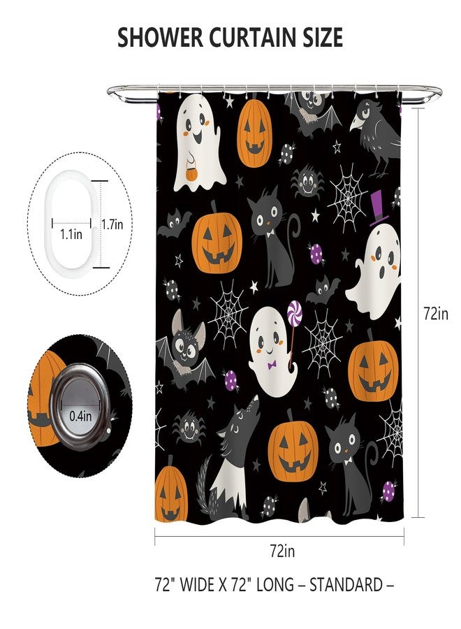 ميهوفوند ستارة حمام MEHOFOND Halloween Boo، ستارة حمام هالوين، جمجمة خفاش عنكبوت، ديكور أحواض استحمام، ستائر حمام من قماش البوليستر المتين القابل للغسل، 72 × 72 بوصة - Image 4